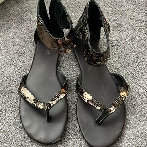 Candies Bronze Sequin Zip Up Sandals Size 9